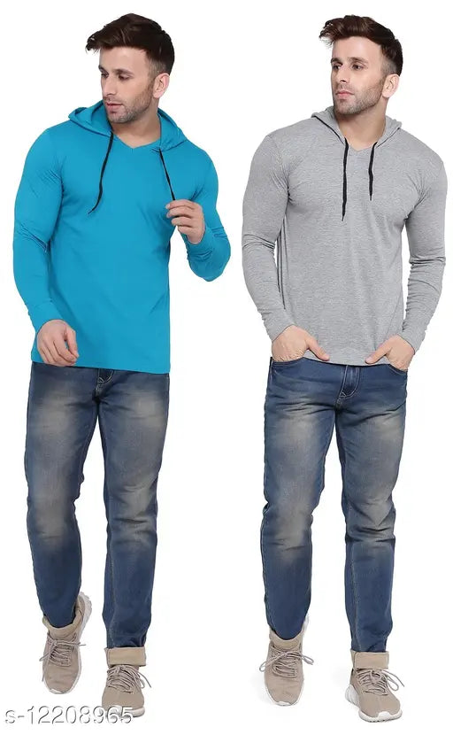 Aqua Blue cotton blend short sleeved hoodie pack for men - Geum brand