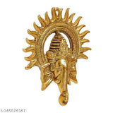 Gold-painted metal Ganesh Idol wall decor, 23cm high, unique design for home art enhancement