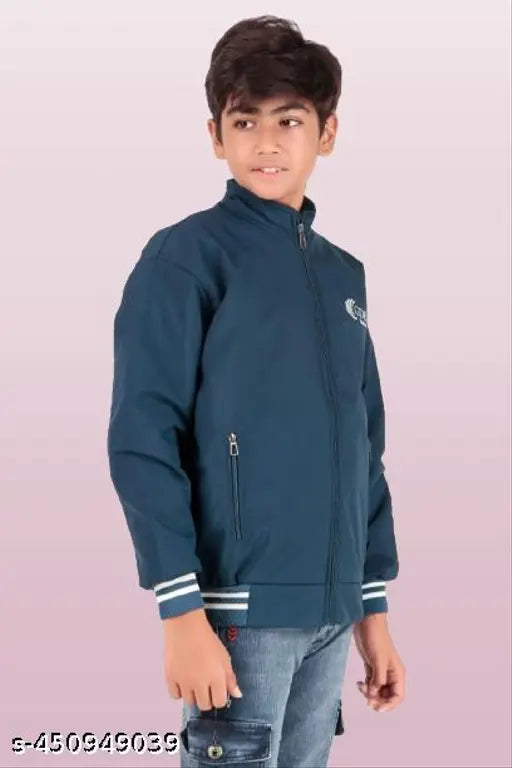 Full-length zip jacket for kids, navy blue color