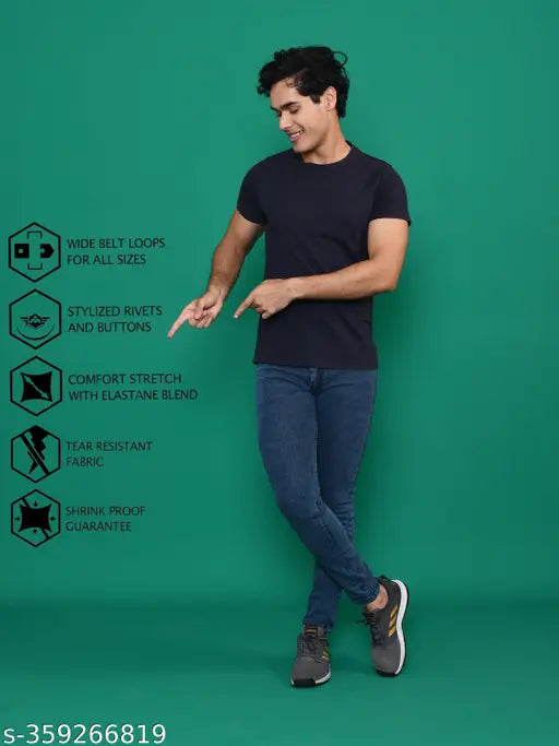 Stylish denim Mid-rise jeans for men - solid net pattern, regular fit, cotton crafted, L Zard brand, sizes from 28 to 42