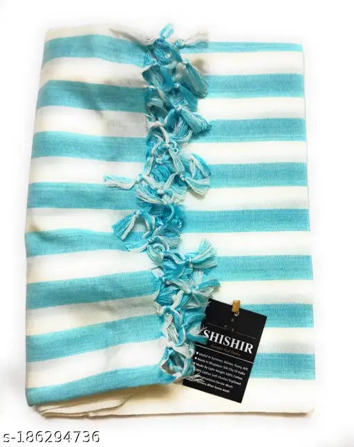 Bhagalpuri cotton striped top sheet - soft, breathable, all-season chadar for AC rooms (Size 52 x 96 inch)