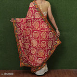 Georgette sari with floral pattern, red background and pallu