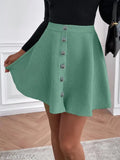 Aqua knit skirt with buttons and pockets, women's fashion clothing