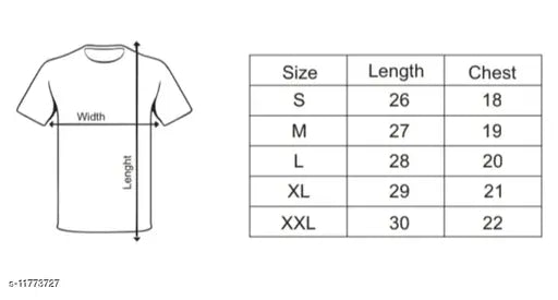 Stylish cotton blend t-shirt for men, printed design on short sleeves, size M (38in chest, 27in length), made in India