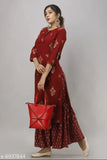 Red rayon kameez, long sleeves, printed design