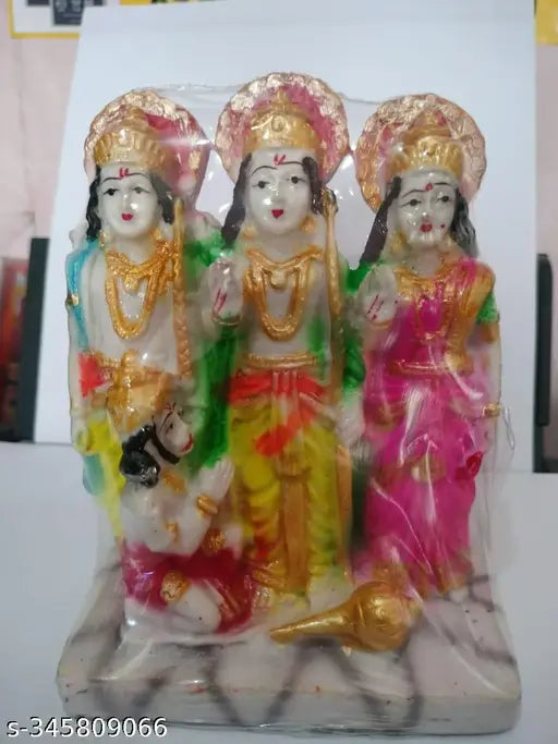 Multi-colored resin Ram Darbar Murti for festival, Diwali decoration & home temple puja, featuring Shri Ram, Laxman, Sita, Hanuman