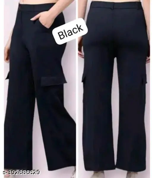 Black, cotton, high-waisted, 4-way stretch pants