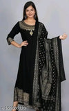 Black printed cotton kameez with dupatta
