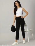 Black polyester skinny fit trouser with elastic band closure, ankle length - AOOSH women's trousers for sizes 26-36 (waist 24-42 in, hip 32-44 in)