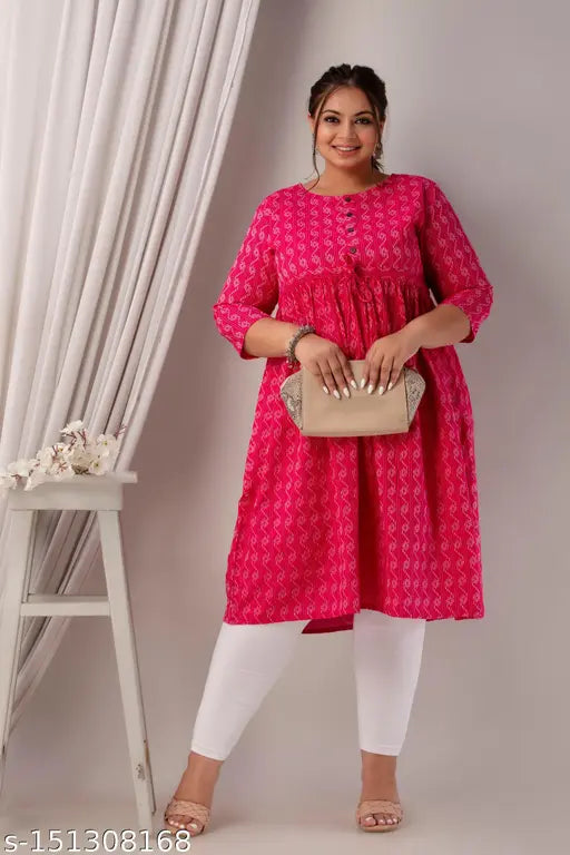 Stylish cotton katha kurti, printed combo three-quarter sleeves, Indian ethnic wear for women size S-XXXL