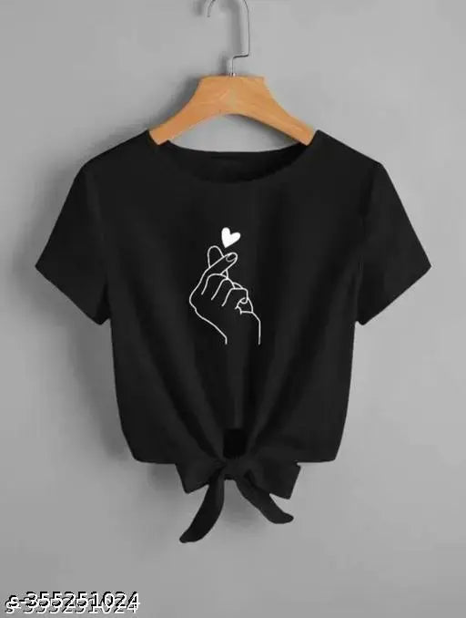 Trendy black lycra crop top & t-shirt with Chutaki print on Indian-made women's fashion" (103 characters)