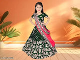 Embellished satin stylus kids lehenga cholis set on net duppatta, semi-stitched, sizes 0-15 years, Indian traditional wear for girls