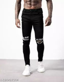 Designer black denim knee-cut jeans, latest style for men's slim fit