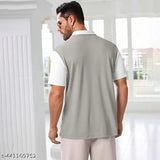 White cotton blend regular fit colorblock polo neck t-shirt, half sleeves, perfect for casual wear