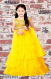 New design buti yellow embroidered net sleeveless lehenga choli for girls aged 4-16, made in India