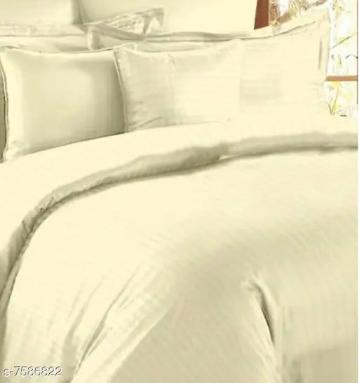 Ivory striped cotton bedsheet, 300TC quality from Jinayas, with 2 matching pillow covers for King size (100x108)