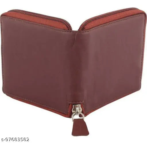 Brown artificial leather wallet, regular size, 5 card slots - stylish and sophisticated men's or women's wallet with credit, debit, visiting card pockets and currency compartment