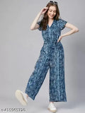 Fancy rayon printed net jumpsuit with short sleeves, Indian designer women's wear