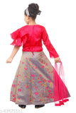 Red Art Silk Girl's Floral Lehenga with Cotton Lining, long sleeves, embroidered design