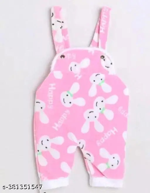 Printed wool-cotton dungaree for baby, featuring short sleeves and top/t-shirt. Handcrafted by Lipbra Kids for ultimate comfort in winter. Made in India