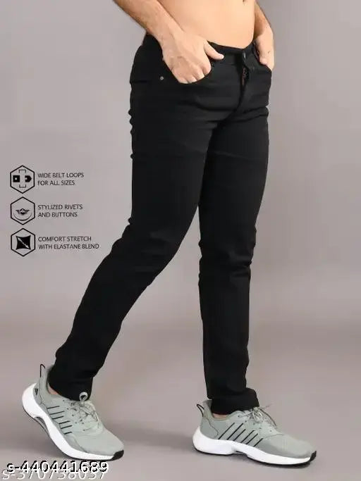 Men's plain black denim jeans