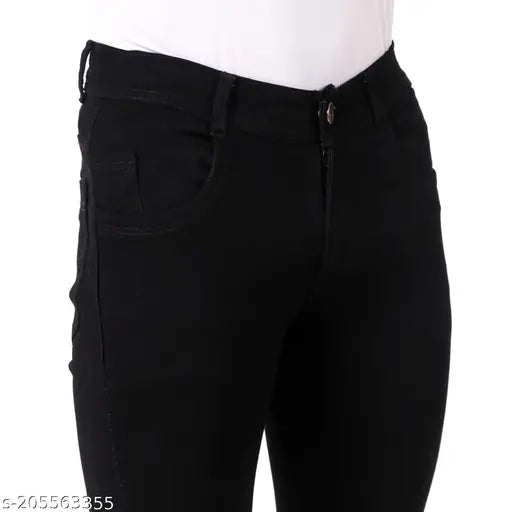 Black Denim Lycra jeans for men by AXAAR, made in India. Solid style, available in sizes 28-36