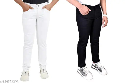 Attractive denim pack of 2 for men, solid pattern, sizes 28, 30, and 32 from India