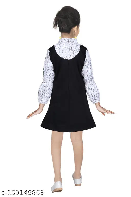 Black western dress with peter pan collar for girls, adjustable waist