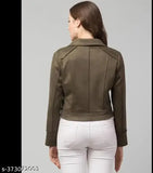 Solid leather women's winter jacket, polyester suede full sleeve, classic streetwear style