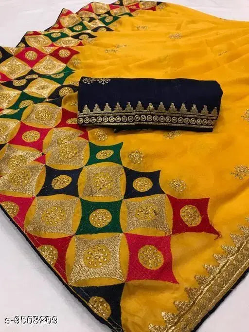 Vichitra silk saree, embroidered pattern, free size Indian women's fashion