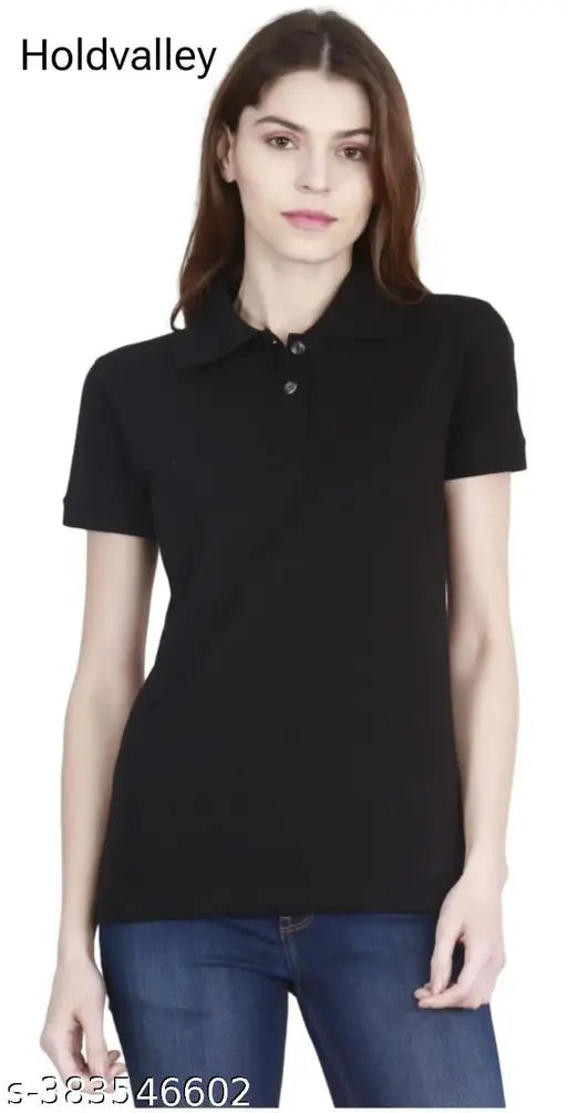 Cotton solid-color polo neck t-shirt for women & girls by Holdvalleybrand, made in India
