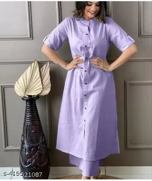 Beautiful Khata Cotton Set, single set of cotton kurta & palazzos, solid pattern, three-quarter sleeves
