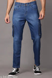 Light Blue Denim Zaysh Men's Dyed/Washed Cargo Jeans - 28" waist, 40" length