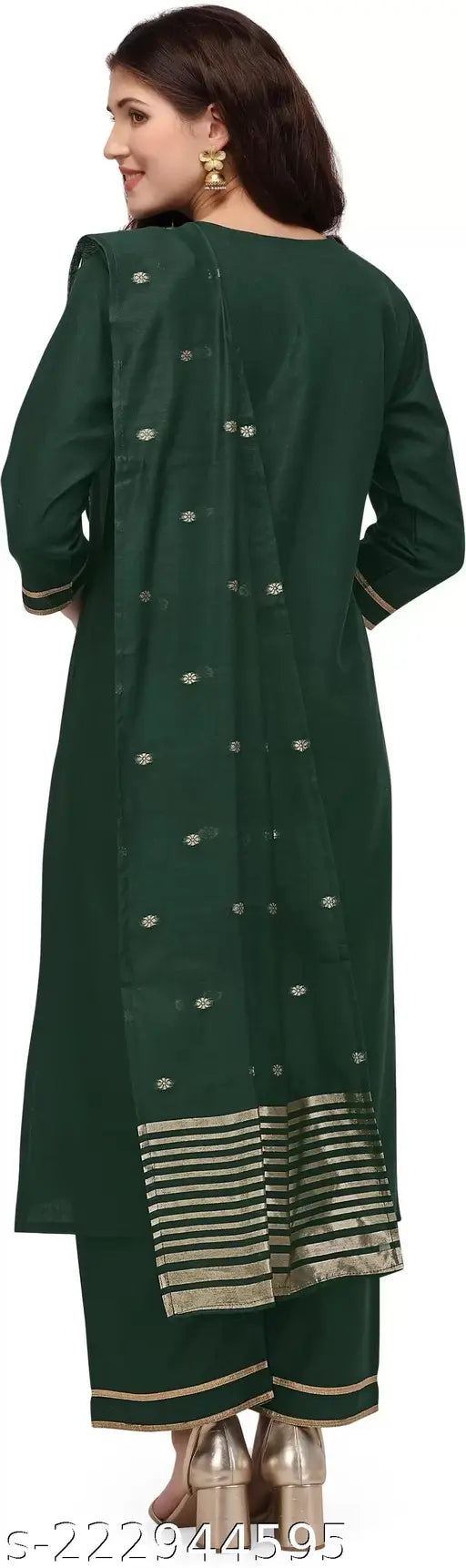 Cotton blend dupatta set with palazzos, solid net, three-quarter sleeves - Indian fashion clothing set for women in sizes S, M, L, XL, XXL