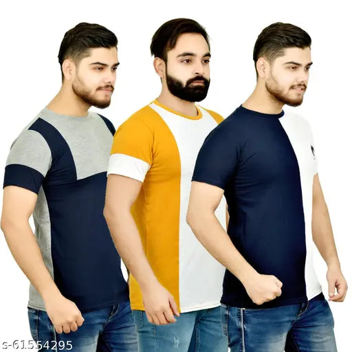 Cotton colorblocked round neck t-shirt with short sleeves, comfortable for casual wear by Cottan