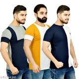 Cotton colorblocked round neck t-shirt with short sleeves, comfortable for casual wear by Cottan