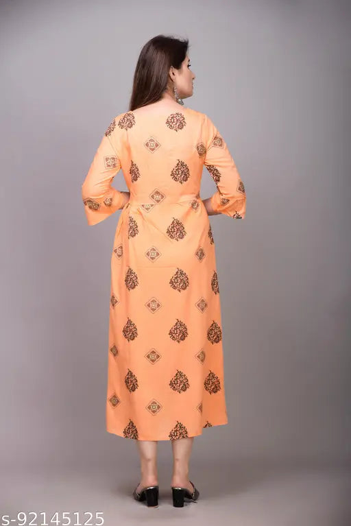 Orange rayon sleeveless kameez women's