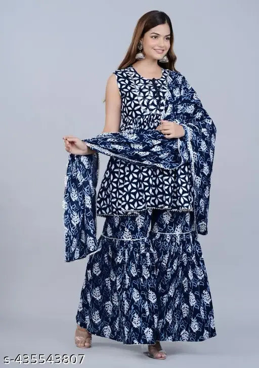 Adika Superior Sharara, blue and white patterned, traditional Indian dress