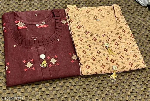 Women's cotton kurti combo, printed three-quarter sleeve combo with M, L, XL, XXL & XXXL sizes, made in India