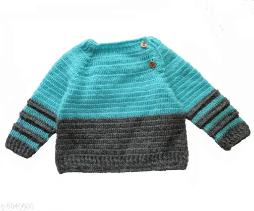 Acrylic embellished net long-sleeve kids sweater for 0-3 months or 0-6 months (size 10in chest and 11in length), made in India