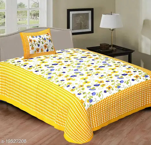 Jaipuri cotton single bed sheet combo pack, 2 bedsheets & 2 pillow covers, 160 thread count, India-made