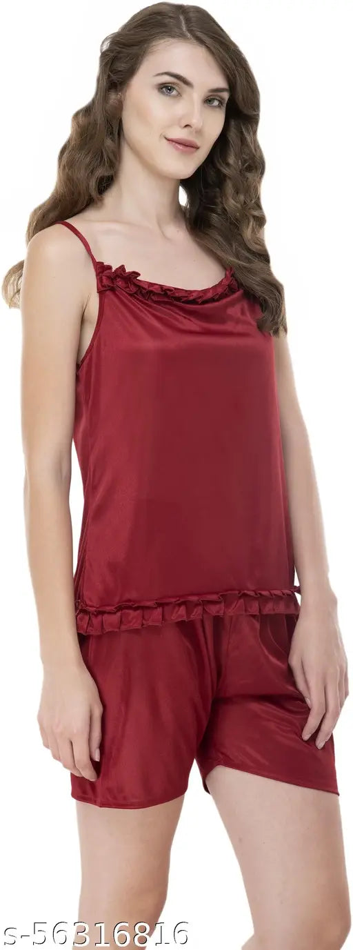 Red velvet embroidered women's nightsuit, stylish and comfortable Indian import