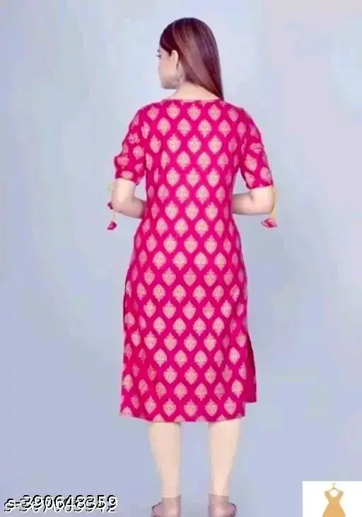 Pink gold rayon three-quarter sleeve blouse, printed combo, XS-XXL, Indian origin
