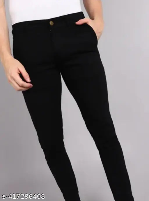 Comfy cotton black mens jeans, regular slim fit mid-rise - modern style for men (size 28/30/32), made in India