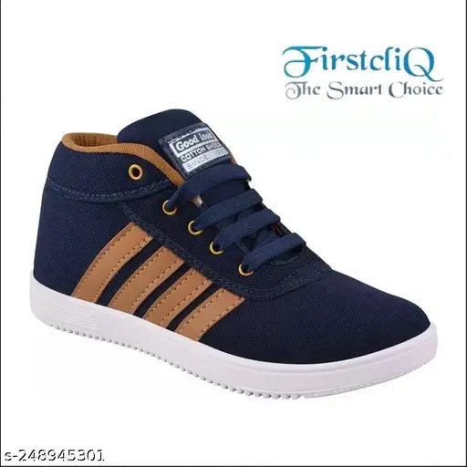 Stylish navy blue casual shoes with white laces