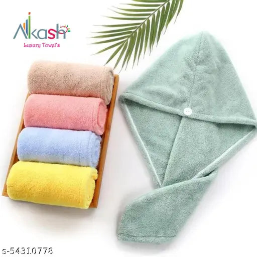 Microfiber plain hair towel, 2 pieces combo pack green purple