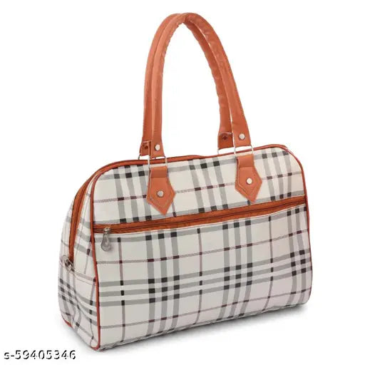 Checkered pattern, brown trim, shoulder bag