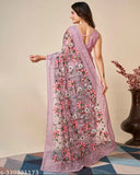 Indian printed net saree with solid blouse in free size, Dabangg19 Net Saree and Bangalori Silk blouse
