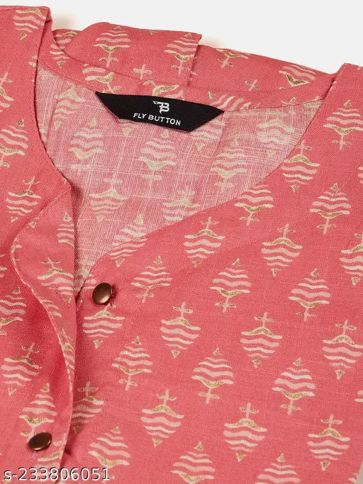 Plus size women's printed slub rayon pink top XL-5XL, comfortable, Indo-western design with puff sleeves and round neck