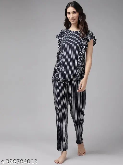 Blue striped rayon nightsuits by Yash Gallery - comfortable and stylish sleepwear